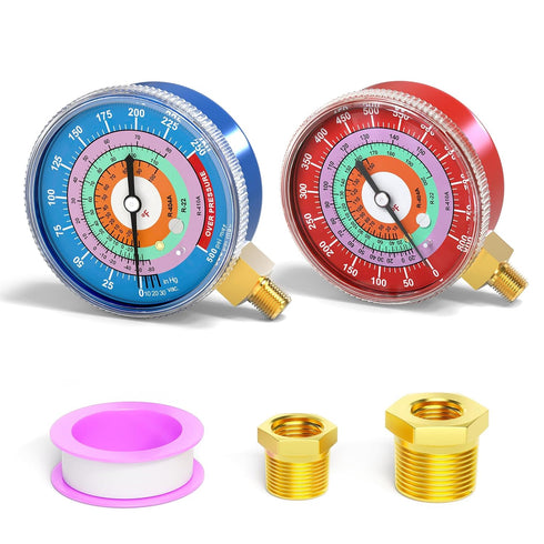 MEANLIN MEASURE Refrigeration Pressure Gauge, 1/8" NPT, 30 in HG to 250Psi, 2-3/4" Dial for R-404A, R-22, R-410A