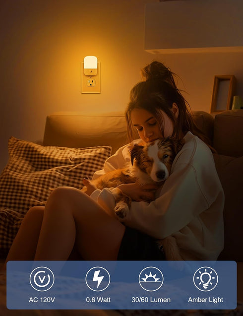 Generic 2 Pack Amber Night Lights Plug into Wall, LED Bedroom Night Light with Dusk to Dawn Sensor, Brightness