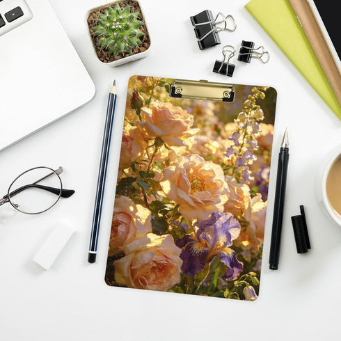 Yuiboo 9 12 Warm Tone Rose & Sunflower Bouquet Paper Clip Board Hard Board for Coaches Medical Classroom Size x