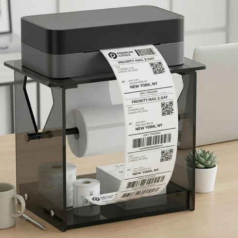 FVUILH 2-in-1 Acrylic Label Holder for Thermal Printer, Desktop Stand for Fan-Fold & Roll Shipping Labels. Stable
