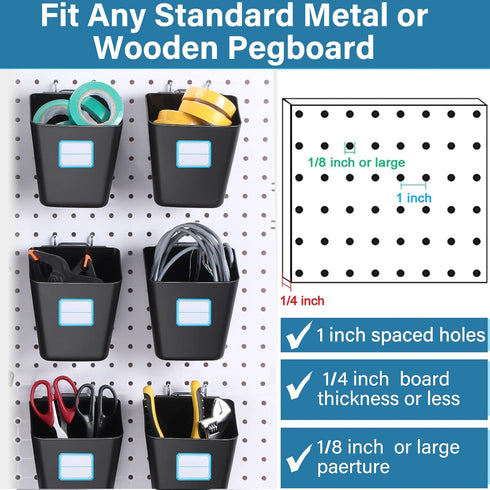 Namalu 12 Pack Peg Board Storage Bins with Labels and Hooks, Square Box Shape Organizer for Craft Room