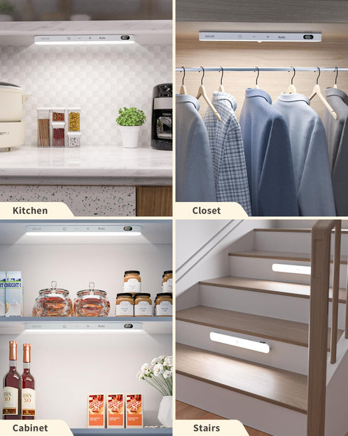 60 Closet Counter Kitchen(2 Pack) WILLED Under Cabinet Lights Rechargeable, Battery Display, LED Touch Light Bar