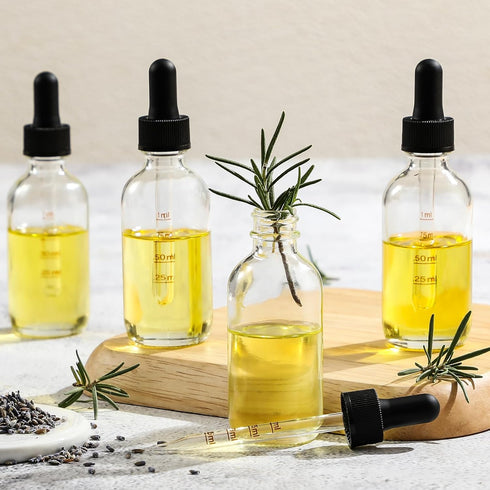 4 Pack 2 oz Glass Dropper Bottles with Measured Dropper, 60ml Dark Clear Tincture Bottles for Essential Oils