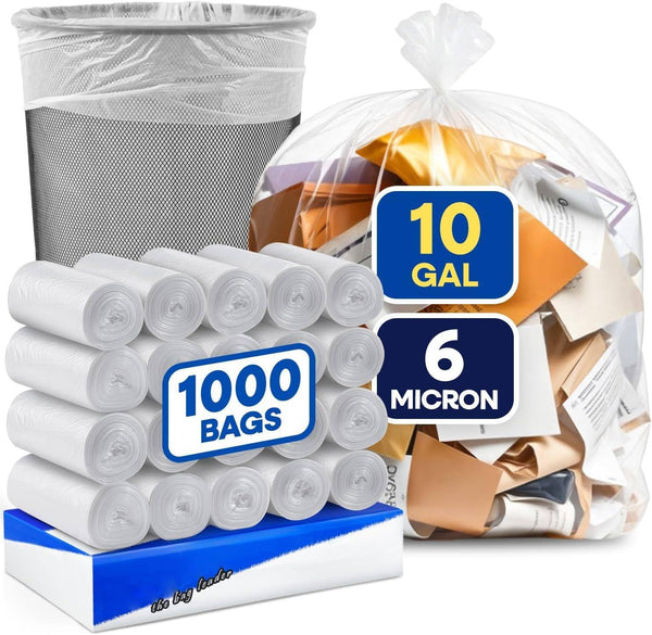 Plexon 710 Gallon Trash Bags, 24" x 23" Clear Small Garbage Bags, 6