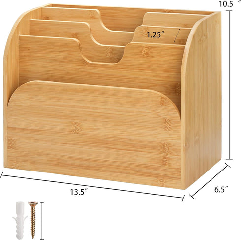 Jucoan Bamboo Countertop File Organizer, 4 Slot Vertical Wall Mounted Holder for Documents, Magazine Folder for Home