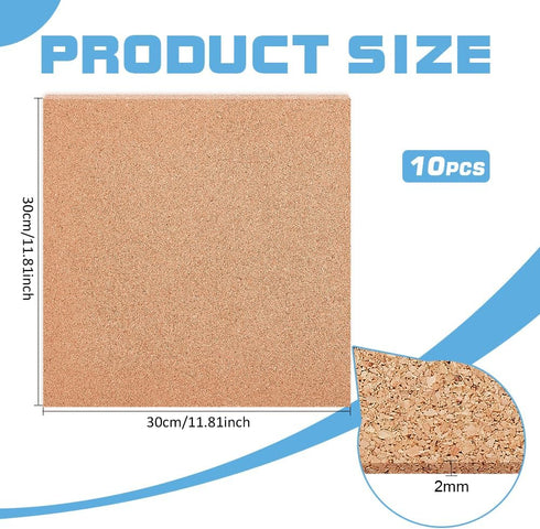 BENECREAT 10 PCS Cork Board, 12x12 Inch Square Cork Coasters, 2mm Thick Sand Brown Cork Sheet, Insulated Cork Sheet for Bulletin Boards, Wall Decorations, DIY Crafts by BENECREAT