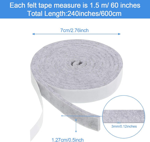 Zonon 4 Rolls 1/2 x 240 Inch Felt Strips with Adhesive Backing for Furniture Protection