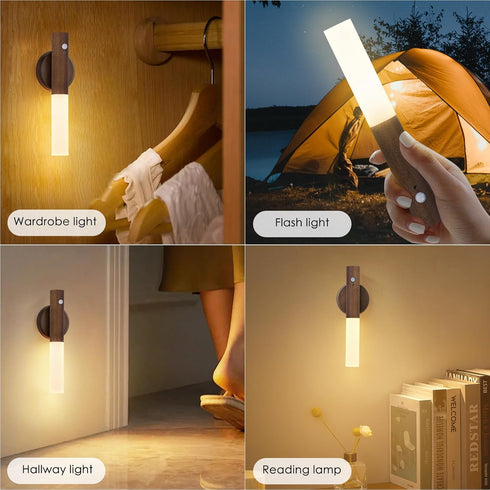 Montford Battery Operated Wall Sconces, Wooden Motion Sensor Night Light Rechargeable Wall Sconce, LED Magnetic Battery
