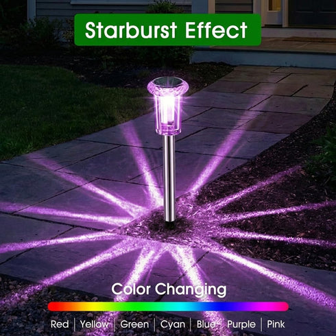 10 Pack Eyrosa Solar Outdoor Lights, Solar Pathway Lights Outdoor Waterproof, Stainless Steel Stake Lighting for Garden