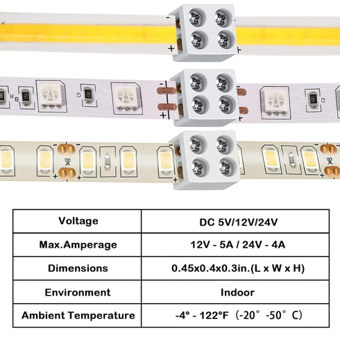 25 Pack 2 Pin LED Connectors for Strip Lights, Solderless LED Tape Light Connector Tape to Tape, 0.3 Inch/8 mm