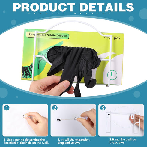 2 Pcs Metal Glove Box Dispenser Holder, Wall Mount for Disposable Gloves, Tissue Holder (White)