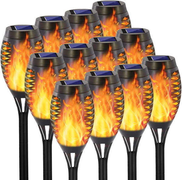 EOYIZW 12 Pack Solar Torch Light with Flickering Flame, 12 LEDs Solar