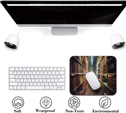 knseva Vintage Bookshelf Mouse Pad, Digital Illustration of Abstract Design Library in Forest Academic Themed Mouse