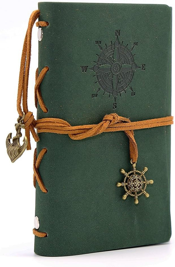 EvZ Leather Writing Journal Notebook, 5 Inches Vintage Nautical Spiral Notepad, Dark Green