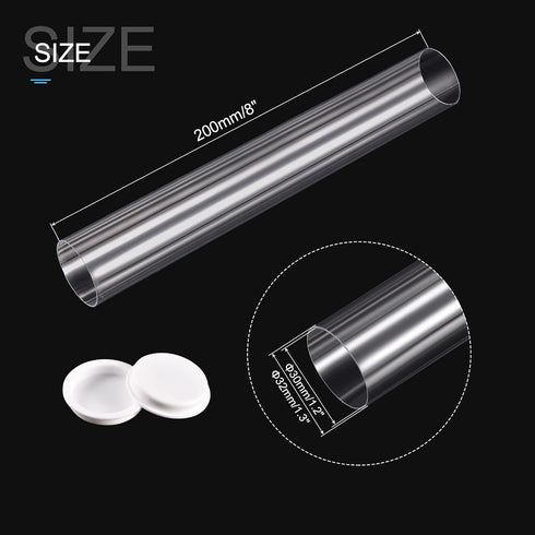 MECCANIXITY Clear Storage Tube Small Plastic Round Tubing with Caps Rigid Bottle Container 30x32x200mm/8 Inch Diameter for Item Stored