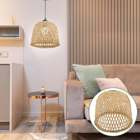21cm Cabilock Bamboo Woven Lamp Shade, Handmade Weave Lampshade Natural Wicker Chandelier Lamp Cover Boho Lamp Shades