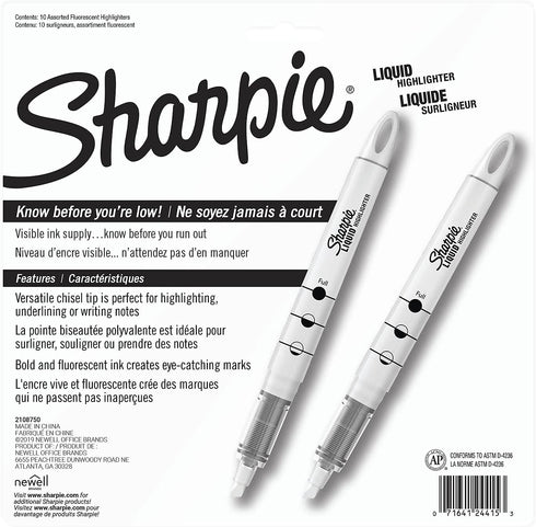 Sharpie 24415PP Accent Liquid Highlighter, Chisel Tip, Assorted 10/Set