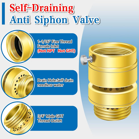 Fine Thread Vacuum Breaker - PK1390 1-1/16" Female No Lead Brass - Self-Draining Hose Bib Vacuum Breaker