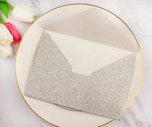 Lucky Star 25 PCS A7 Silver Sparkle Glitter Envelopes,5.35 x 7.7 inches, Perfect for 5x7 Weddings,Invitation Cards,Birthday Greeting Invite 120g Silver Glitter by lucky star