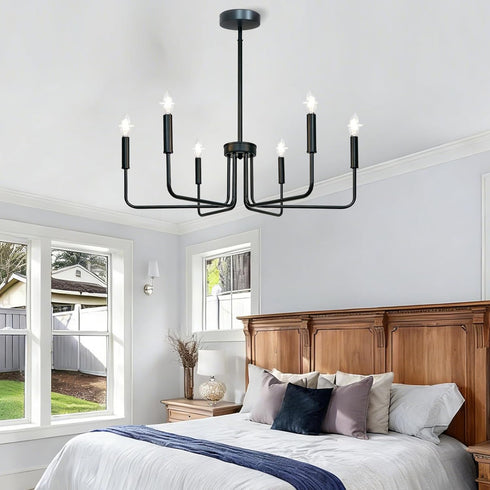 Lurinenna 6-Light Black Farmhouse Chandelier, Rustic Industrial Modern Ceiling Pendant Light, Adjustable Hanging Lamp