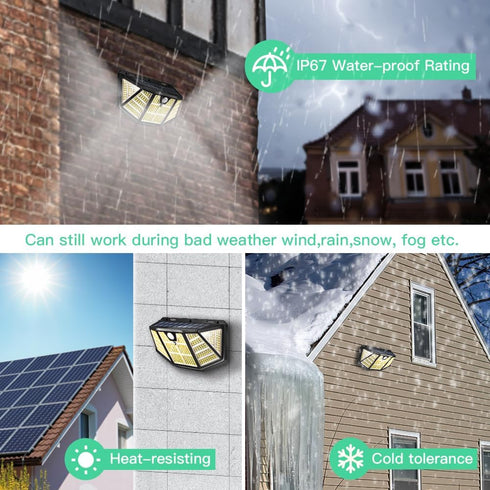 2 Pack Solar Light Outdoor, IP67 Waterproof 3 Light Modes High-Brightness 310LED Sensor Lights for Garden
