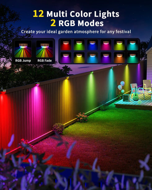 50ft,15 Lighting,IP67 Solar Fence Lights with Remote Control Multi Colors Solar Powered Outdoor Step Waterproof Led