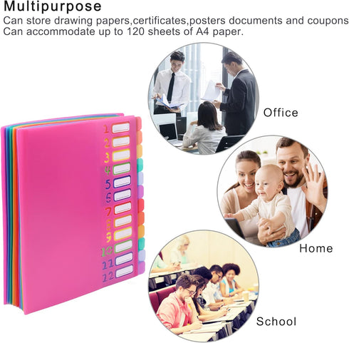 Edufun 24 Pockets Expanding File Organizer, Accordion Folder in Rose Pink