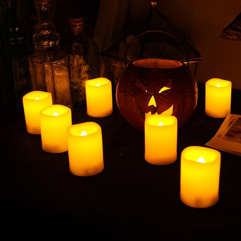 Set of 12 Flameless Candles - LED Votives with Timer, Battery-operated, Long Battery Life 200+ Hours