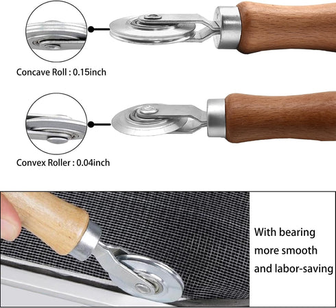 BAYTORY 3Pcs Window Screen Tool Kit, Spline Roller Tool with Wooden Handle & Steel/Nylon Bearing Wheels