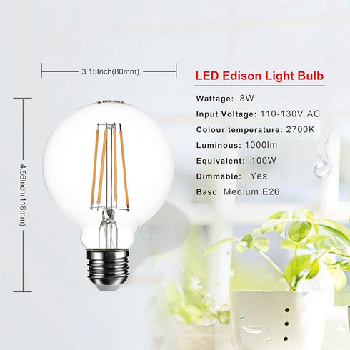 SD LUX G25 Vintage Globe Light Bulbs Dimmable decorative LED Edison Bulbs 8W 1000lm (equi. 100W), E26 Medium Base CRI>90 2700K Warm White(G25-Clear, 6) by SD LUX