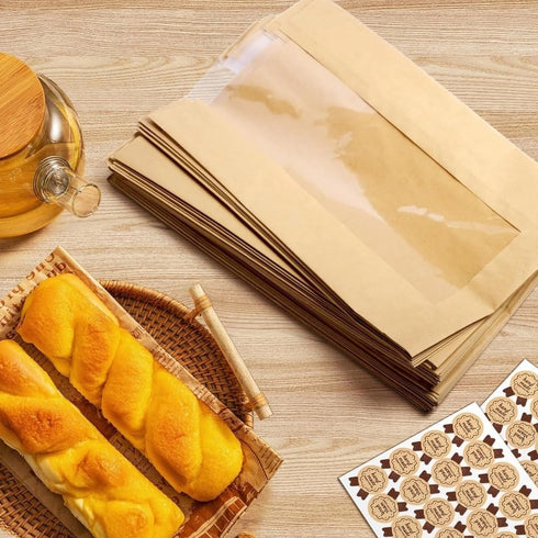 100pcs 13.7 8.3 3.5 Inch 120 Paper Bread Bags for Homemade Bread, Sourdough Bags with Window, x x Large Brown Kraft