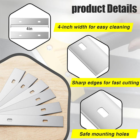 200 4" Hicarer Pcs Floor Scrapers Blade Replacements, Angled Demolition Scraper Blades Replacement Carbon Steel