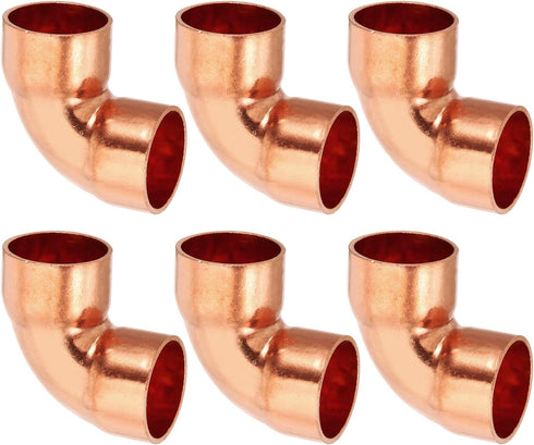 PATIKIL 3/4" ID 1mm Thick Elbow Copper Fitting, 6pcs 99.9% Pure Copper Pipe Fitting 90 Degree Connector