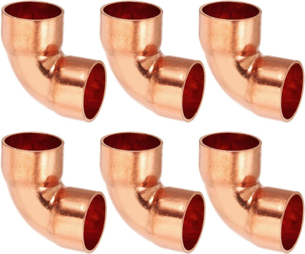 PATIKIL 3/4" ID 1mm Thick Elbow Copper Fitting, 6pcs 99.9% Pure Copper Pipe Fitting 90 Degree Connector