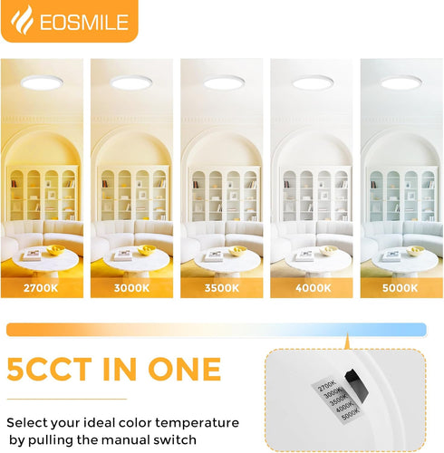 1Pack 15.8 Inch 35W, 120lm/W, 4200LM, CRI95+, 2700K-5000K 5CCT Dimmable, LED Flush Mount Ceiling Light, & White Thin