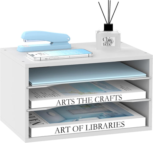 SUPEASY Wood Desk Organizer, 3 Tier Paper File Organizer for Desk, Wooden Desktop Mail Sorter for Office School Home