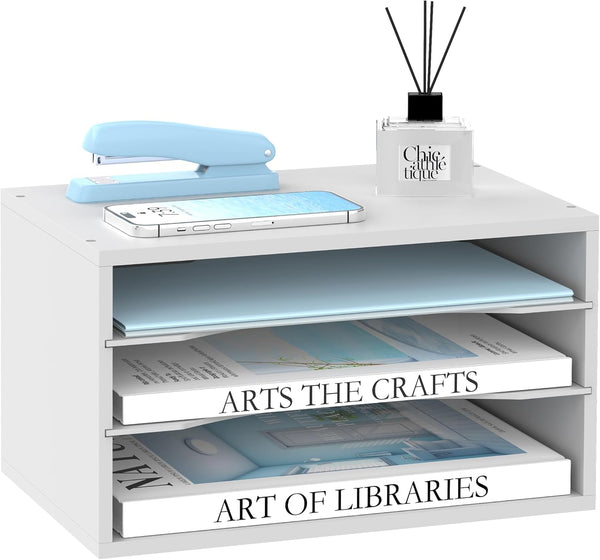 SUPEASY Wood Desk Organizer, 3 Tier Paper File Organizer for Desk, Wooden Desktop Mail Sorter for Office School Home
