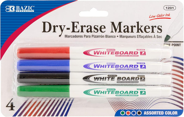 BAZIC Assorted Color Fine Tip Dry-Erase Marker