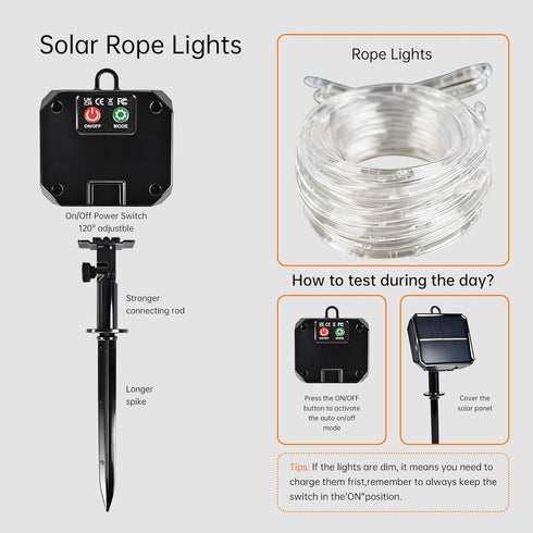 BANBANJO 66ft 200 8 Solar Rope Lights for outside, LED Solar string Lights with Modes, Waterproof Solar Outdoor Light