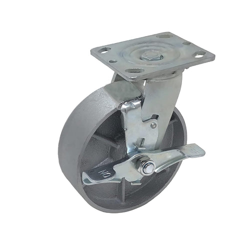 Heavy Duty Caster Steel Cast Iron Wheel, Tool Box and Workbench Swivel Caster with 1250LB Capacity (6 inch, 1 Brake)
