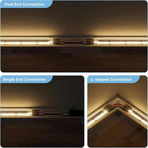 8mm 2-Pin Lights,20pcs Connectors,10ft(305cm) 22AWG Solderless,5V 12V 24V 2835 PAUTIX COB LED Connectors for COB LED