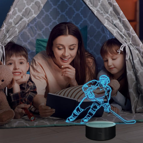 3D 16 Lampeez Kids Ice Hockey Player Night Light Optical Illusion Lamp with Colors Remote Control Changing Birthday