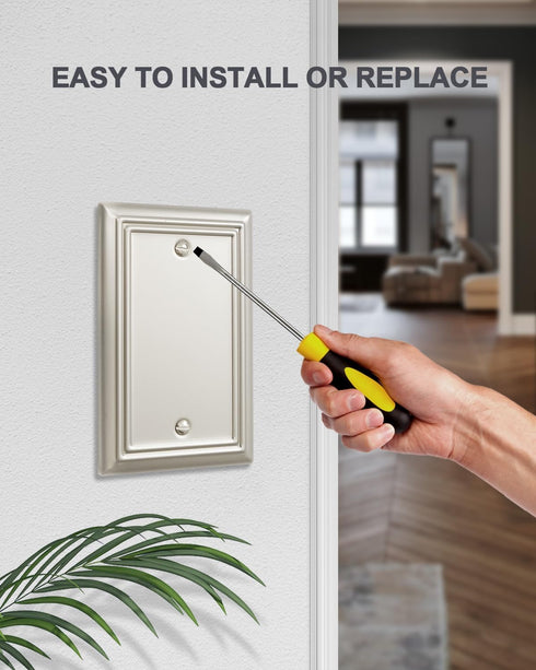 2-Pack Satin Nickel Blank Wall Plate, Durable Metal No Device Outlet Cover, Midsize 3.15''*4.88''