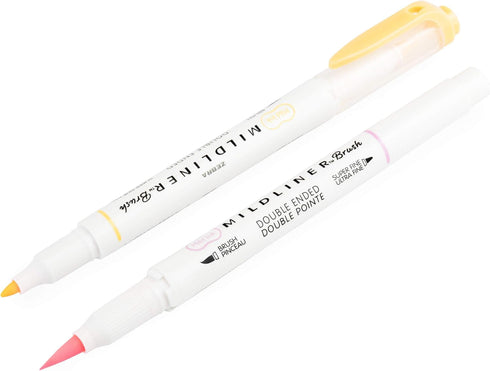 Zebra Mildliner Brush Highlighter Pen - Double Ended Fluorescent Set of 5