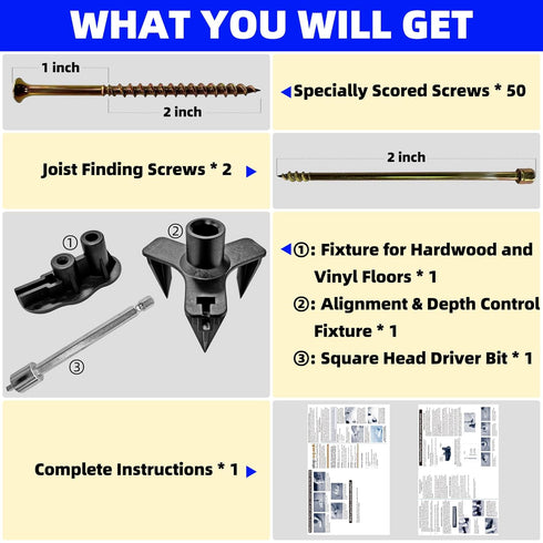 Floor Repair Kit, Floor Fix Screws Kit for Wood Floors, Eliminate Noise, Wood Floor Gap Fixer Replacement, 5 Tools & 50