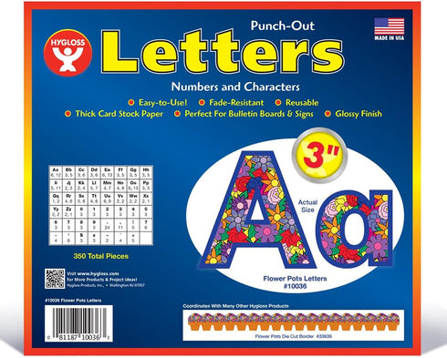 Hygloss Products Bulletin Board Letters and Numbers – Punch Out Flower Pot Design Combo – 3 Inch, 350 Pieces