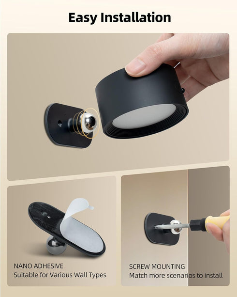 Bedroom,3 Control,360Rotation Dimmable (2 Pack) LED Wall Mounted Lights,Rechargeable Wall Sconces Lamp for Color Temps