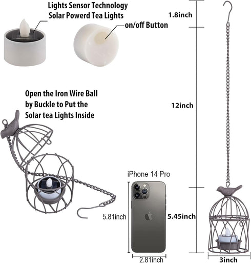 TWINKVILLA Decoration-4Pack Solar Lanterns Outdoor Waterproof, Rust Iron Cage Candle Holder with Flickering Solar