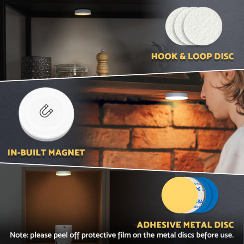 2 Pack, Dimmable Closet, 2600mAh DAZZY DOT Rechargeable Puck Lights Warm YellowTouch Light Stick on for Portable Night