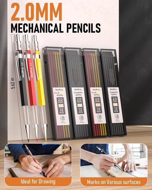 Nicpro 28 Pack Carpenter Pencil Set with Sharpener, Mechanical Pencils, 127PCS Refills, Heavy Duty Construction Pencils